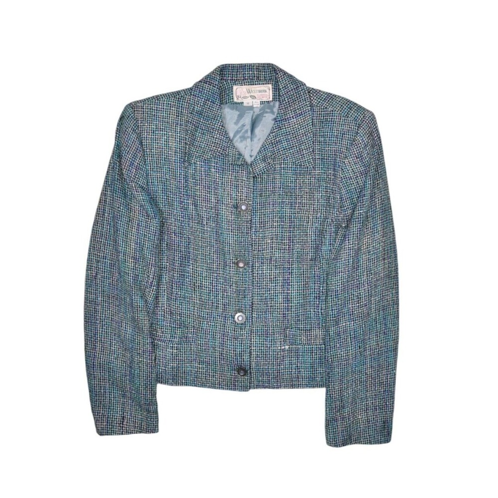 Vintage Westbrook Classics Womens Medium Silk Woven Button Front Blazer Jacket